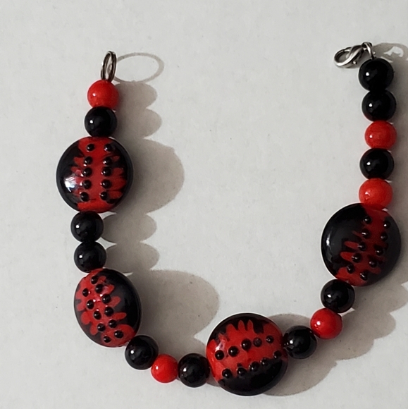 Vintage lampwork beads spider black widow bracelet AMAZING Czech - Picture 8 of 10